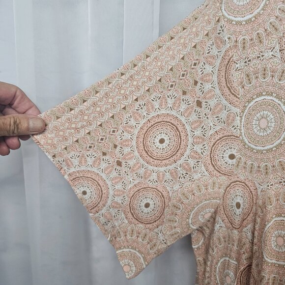 Rose & Olive Pink Cream Mandala Tee Shirt Peplum Boho Festival 1X - Picture 3 of 12